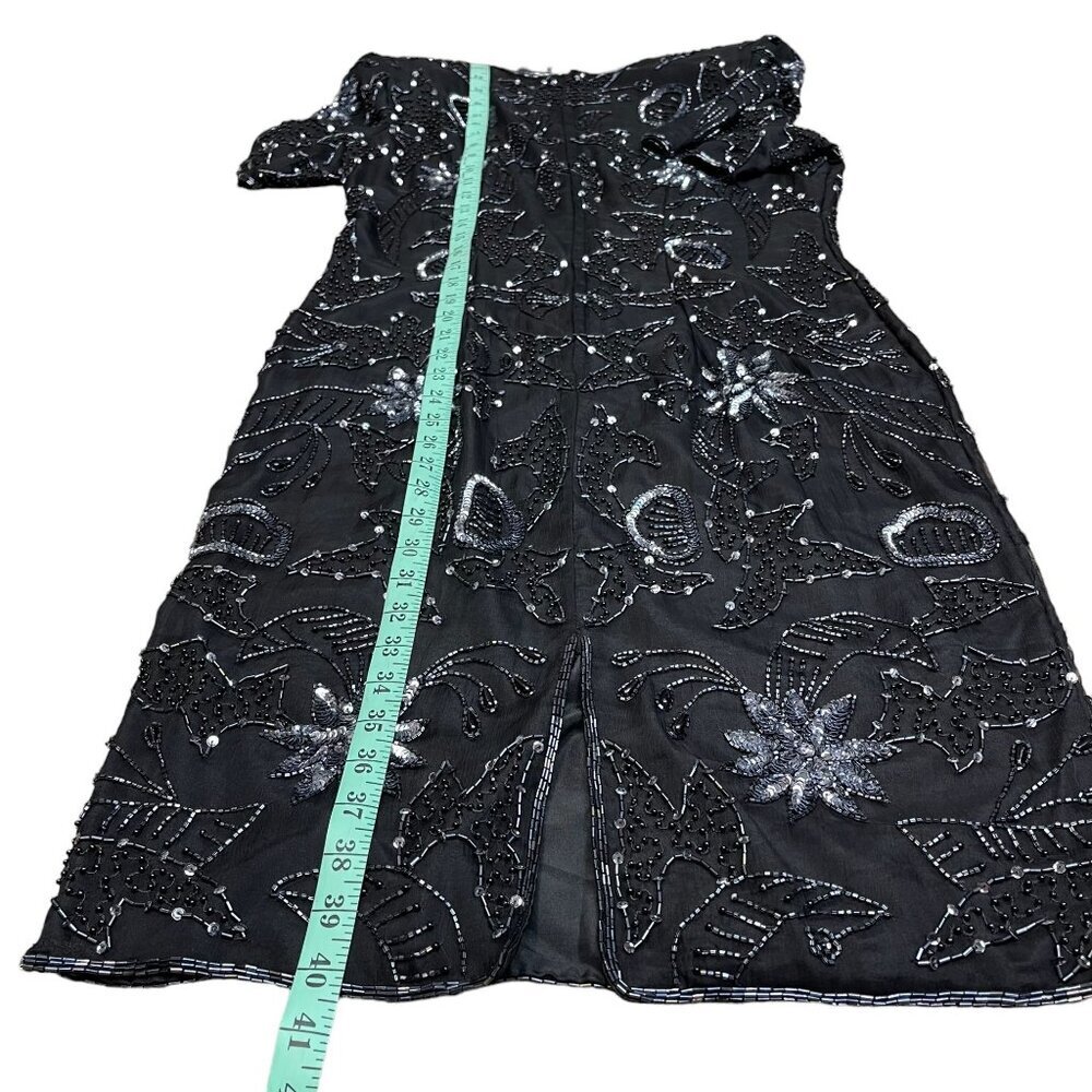 Robert Anthony Black Silver Sequined Beaded Short Sleeve Lined Silk Dress Size 8 - Picture 14 of 14